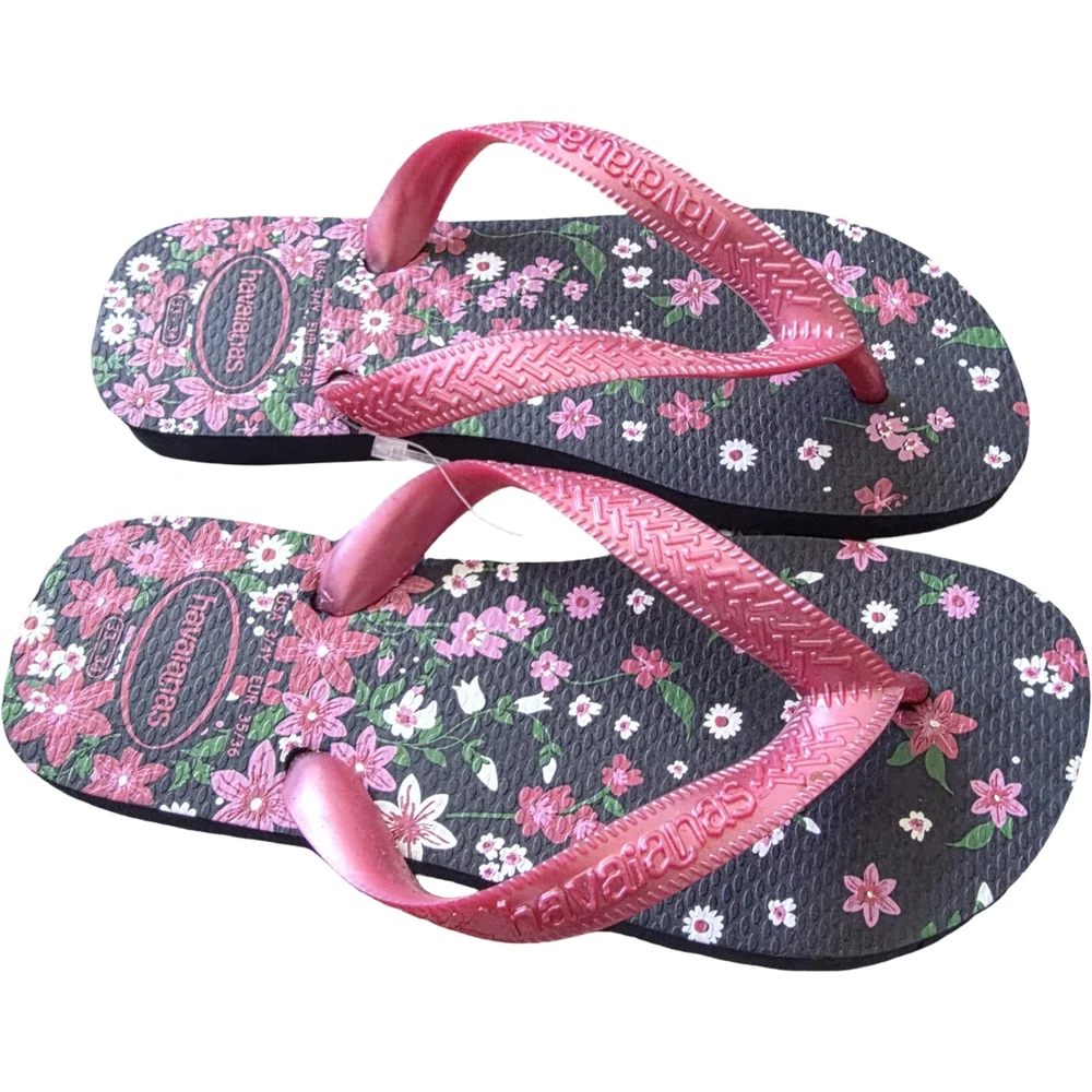 Havaianas Floral Flip Flops in Black and Pink - Picture 3 of 5
